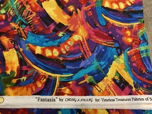 FANTASIA Chong A KWANG Timeless Treasure Rainbow abstract fabric 1 yd - Picture 1 of 2