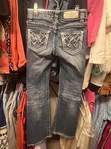 Girls Rock & Roll Jeans Size 8 Stretch Boot Cut Embroidered Pockets  - Picture 1 of 3