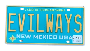 AWARD WINNING TURQUOISE VANITY LICENSE PLATE " EVIL WAYS " SANTANA SATAN 666 - Picture 1 of 1