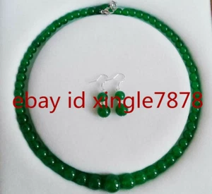 Natural 6-14mm Green Jade Round Gemstones Beads Necklace Earrings Set 18''AAA