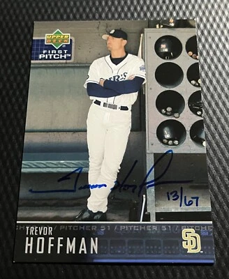 2004 UD First Pitch 13/67 Trevor Hoffman Padres On-Card Auto - HOF - Image 1 of 3