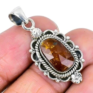 Throat Chakra Orange Kyanite Stone Solid Silver Wife Art Deco Pendant Jewelry - Picture 1 of 7