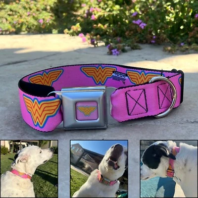 Collar de Perro Mujer Maravilla Logo Rosa Licencia Cinturón Estilo Hebilla 1.5" Ancho Foto 1 de 4