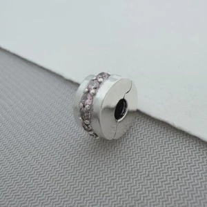 925 Silver Pandora Shining Path Pink Cubic Zirconia Charm Clip 791972PCZ - Picture 1 of 4