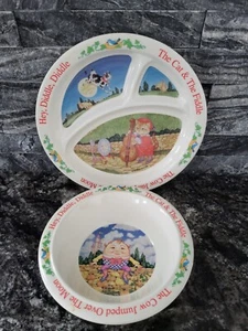Plato y cuenco de melamina vintage Selandia Nursery Rhyme Hey Diddle Diddle para niños - Imagen 1 de 4