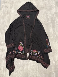 Johnny Was Floral Duster Kimono Hooded Cardigan Size XL Black Embroidered Boho - Picture 1 of 5