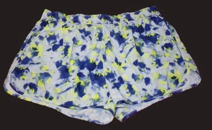 NWOT ATHLETIC WORKS WOMENS SIZE XXXL (22) BLUE YELLOW SHORTS LINED - Picture 1 of 2