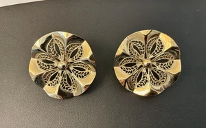Vintage Retro große goldfarbene filigrane Flower Power Ohrringe Clip On - Bild 1 von 5