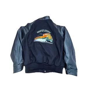 BNSF Burlington Northern Santa Fe Varsity Jacket Y2K Brush Fire 46 Leather EUC - Picture 1 of 23