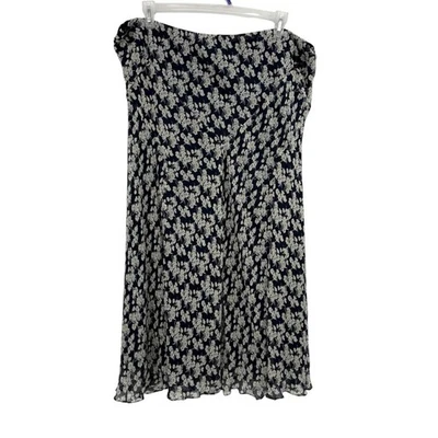 Maxi Falda LRL Ralph Lauren Azul Floral 100% Seda 3X Paneles Pradera Occidental BOHO Foto 1 de 4