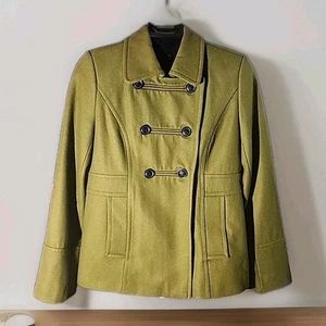 Apostrophe Wool Blend Pea Coat Womans Green Military  Classic - Size Small - Picture 1 of 7
