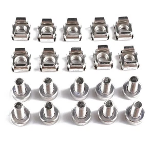 10Pcs Metal Nickel Plated Square Hole Cage Nuts & Screws For Server Rack Cabinet - Photo 1/12