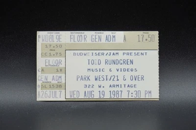 1987 TODD RUNDGREN CONCERT TICKET STUB, PARK WEST - Image 1 of 2