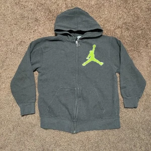 Nike Jordan Jacket Boys Kids Size Medium Gray Green Full Zip Hoodie Sweatshirt - Picture 1 of 7