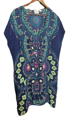 Vestido túnica Anthropologie Maeve 100 % seda estampado medallón grande boho artístico Foto 1 de 4