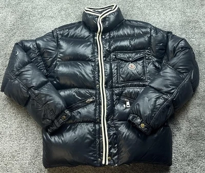 Moncler Down Puffer 夹克男式 1 码小号黑色闪亮胸袋 — 第 1/4 张图片