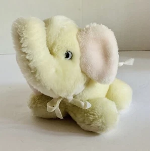 Vintage Eden Toys Yellow Elephant Pink Ears Plush Stuffed Animal Rattle Korea - Picture 1 of 9