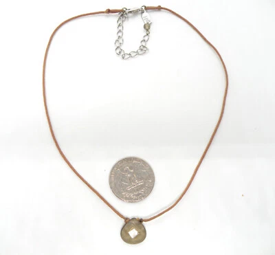 Collar Colgante Joyería Tono Plata Piedra Correa Cuerda Marrón Firmado J. Jill Raro Foto 1 de 4