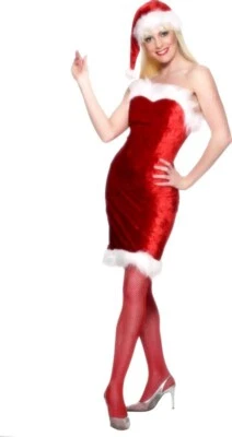 Disfraz de vestido elegante de Smiffys Miss Saucy Santa.  Vestido y sombrero - pequeño 8/10 Foto 1 de 2