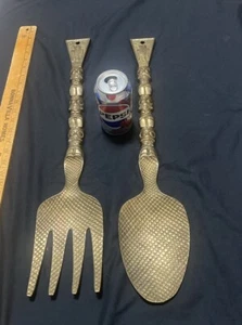 Vintage brass fork and spoon 23 inches tribal art - Picture 1 of 9