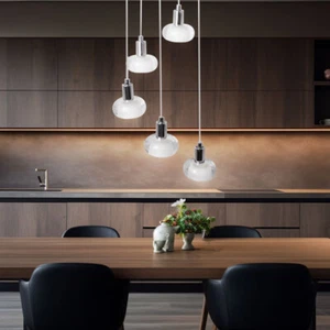 Lampada Pendente Luce Sala da Pranzo 4 Fiamma Vetro Lampada da Cucina H 120 CM - Foto 1 di 4