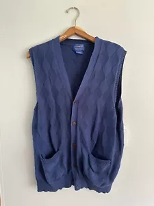 Pendleton Vintage Men's Navy Buttoned Sweater Vest Large 100% Cotton Academia - Picture 1 of 10