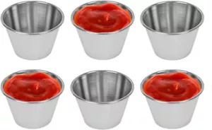 6x Sauce Ramekins Pots Stainless Steel Cups Small Condiment Dip Serving Dish 2oz - Picture 1 of 2