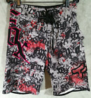 Fox Racing Board Shorts Mens 31 Gray Black Red Graffiti Grunge Embroidered Y2K
