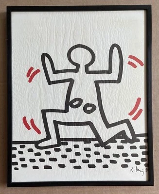Keith Haring: Original Lithografie, Bayer „DANCING MAN“, signiert, gerahmt, 1982 - Bild 1 von 4