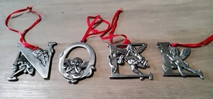 Noel Pewter Hanging Christmas Ornaments Cherubs Double Sided Imagery 2.5'' 4pc - Picture 1 of 6