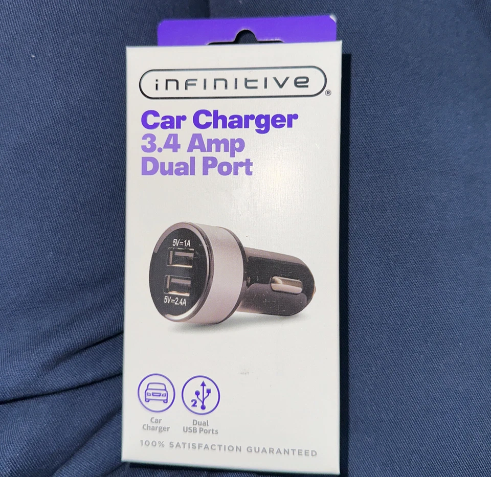 Infinitive Fast Charge Dual Car Charger 3.4 Amp Dual Port USB Speed Charger New - Image 1 of 4