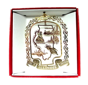 Illinois State Landmarks Brass Ornament, Chicago, Land of Lincoln, Springfield - Picture 1 of 6