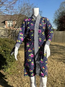 Vintage 90s Victoria's Secret Gold Label Robe Womens Floral Blue Polka Dot - Picture 1 of 15