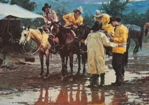 Signed “Slicker Reunion” By R. S. Riddick  Cowboy Western Artwork Print - Picture 1 of 4