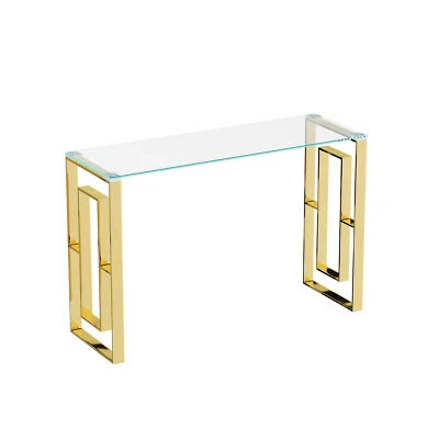 Console Table Stainless Steel Glass Meal Side Table Golden Clear Bs-02 - Image 1 of 4