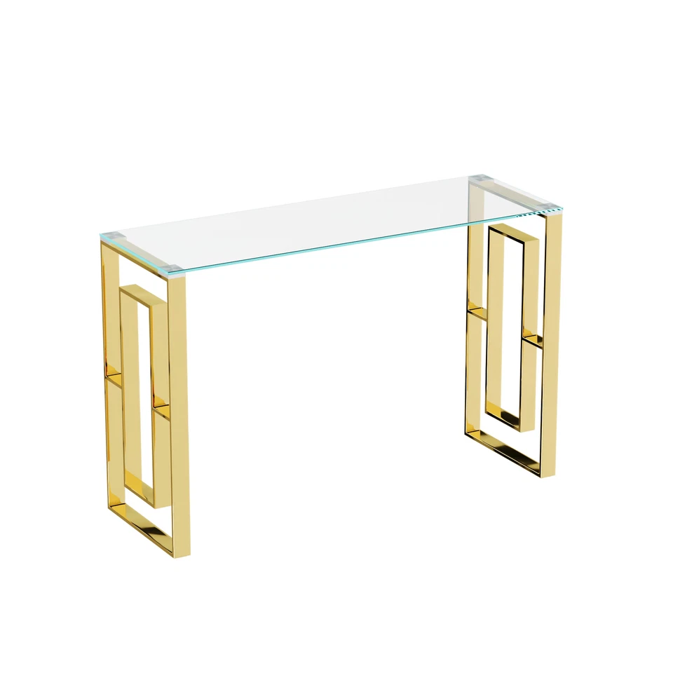 Console Table Stainless Steel Glass Meal Side Table Golden Clear Bs-02 - Image 1 of 4