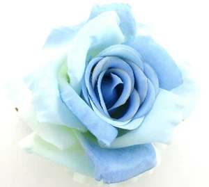 4 1/2 Inch Baby Blue Satin Silk Rose Flower Hair Clip with Teeth, Wedding - Picture 1 of 6