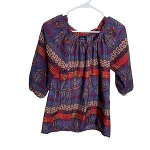 Westbound Blouse Women's Petite Small Colorful Short Sleeve Boho Round Neck Top - Picture 1 of 8