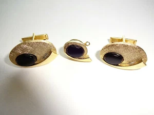 3 piezas eslabones de puño y pasadores de corbata vintage para hombre tono dorado marrón sin marcar - Imagen 1 de 7