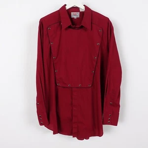 Vintage Ely Diamond Men’s Long Sleeve Western Bib Shirt Red Snaps XL Frontier - Picture 1 of 9