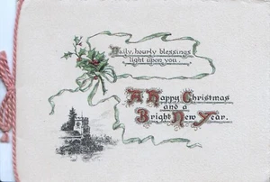 Banner de acebo, boceto de iglesia, tarjeta de felicitación de Navidad Tuck - Imagen 1 de 3