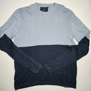 prAna Mens Sweater Large Blue Colorblock Crew Neck 100% Organic Cotton Retro - Picture 1 of 6