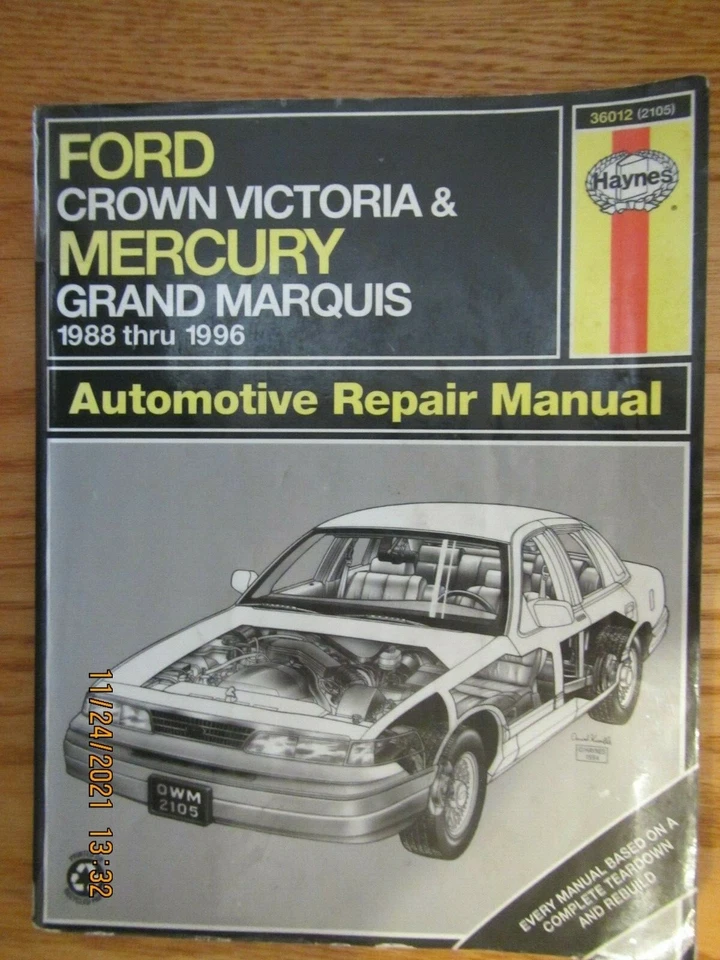 Manual de reparación Haynes Ford Crown Victoria Mercury Grand Marquis 1988 a 1996 Foto 1 de 1