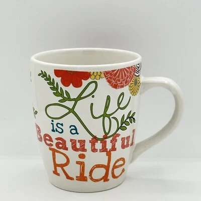 Taza grande Boston Warehouse Life is a Beautiful Ride bicicleta flores 5 X 4 pulgadas Foto 1 de 4