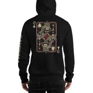 Queen of Spades Skeletal Gambling Poker Unisex Hoodie - Picture 1 of 28