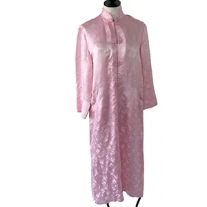 Softraiment Robe Vintage Womens Size Large Pink Silk Snap Front Floral Jacquard - Picture 1 of 16