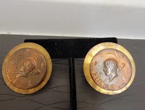 VTG Earrings Hercule Coin Brass & Copper Tone Round Pierced Earrings Hammered - Picture 1 of 5
