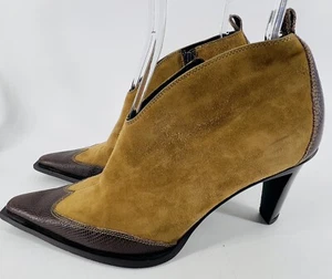90s Bebe Leather Suede 2-Tone Western Heeled City Bootie 8.5 Excellent Condition - Picture 1 of 8
