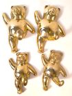 Indian Solid Brass Hand Made Dancing Teddy Bear Family, Nursery Decor,Hooks X 4.