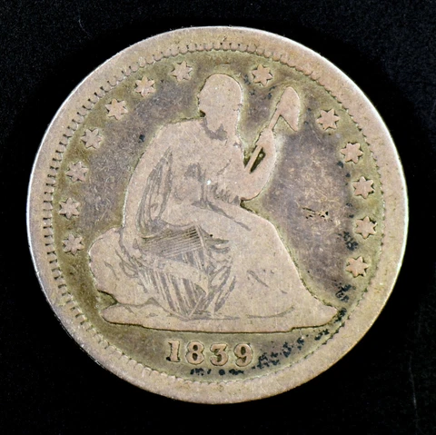1839-P SEATED LIBERTY QUARTER ✪ FINE F ✪ 25C SILVER NO DRAPERY COIN ◢TRUSTED◣ Cover